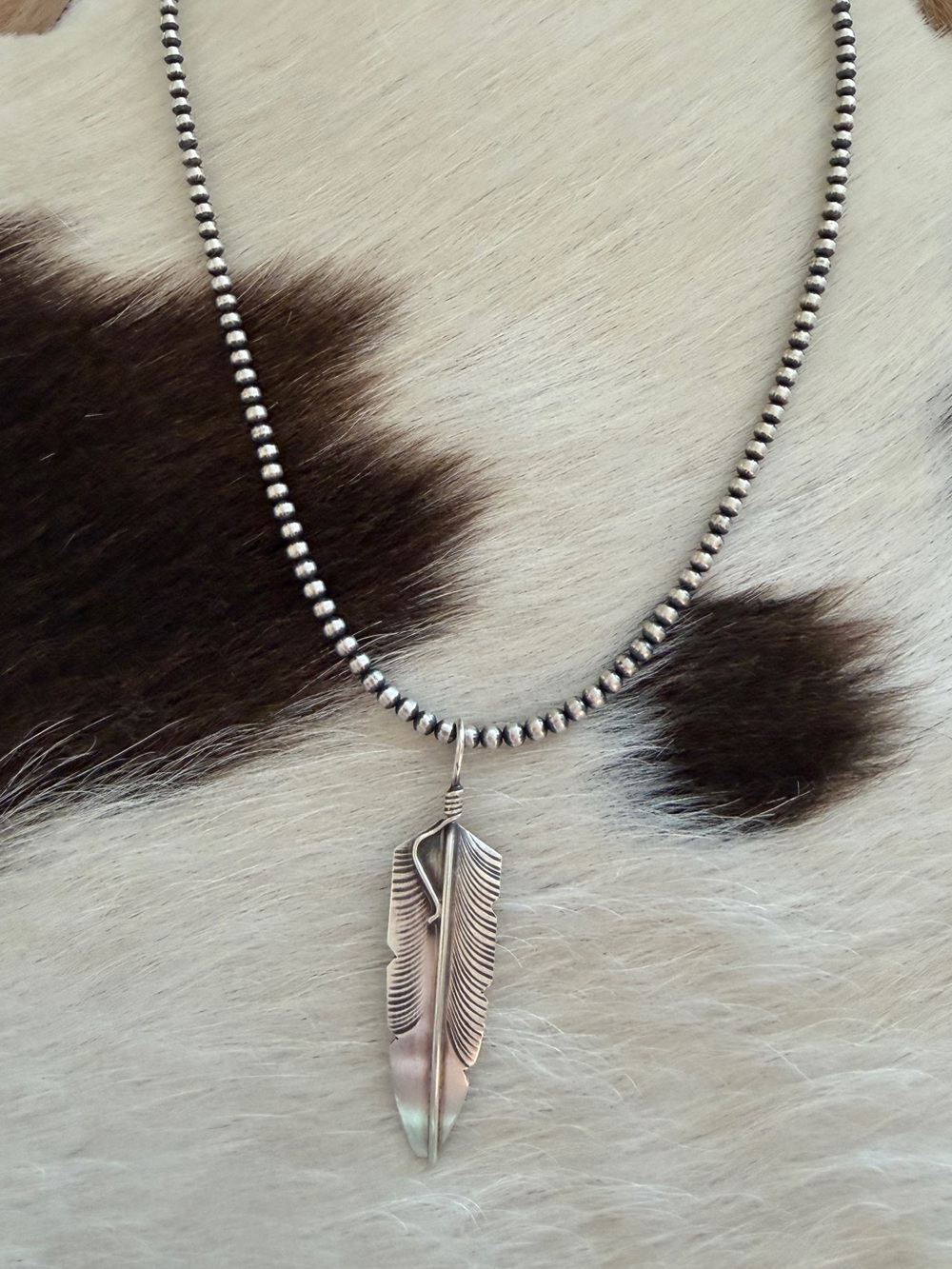 ❤️ Navajo Signed Chris Charlie Sterling Silver Hand Crafted Feather Pendant 2”L - Picture 3 of 10